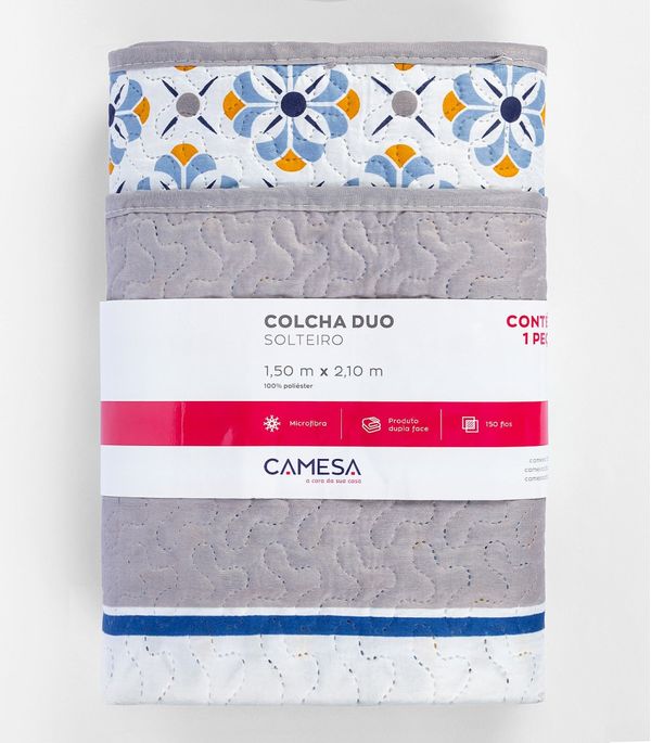 Colcha Dupla Face Solteiro 150 Fios Camesa Cinza UN / Cinza