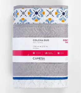 Colcha Dupla Face Solteiro 150 Fios Camesa Cinza UN / Cinza