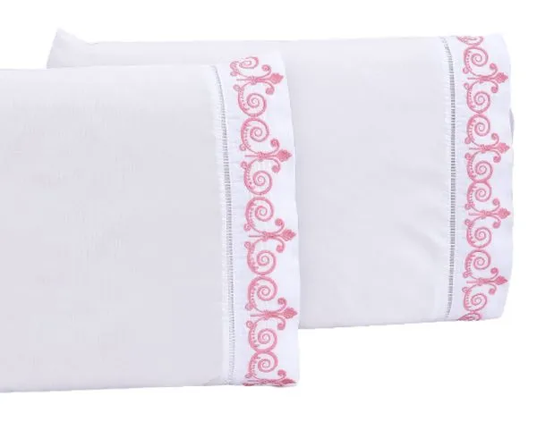 Jogo lençol quarto casal Padrão bordado 3 peças branco rose