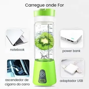 Mini Liquidificador Portatil Misturador Squeezers Recarregável Usb 6 Lâminas 380ml Verde