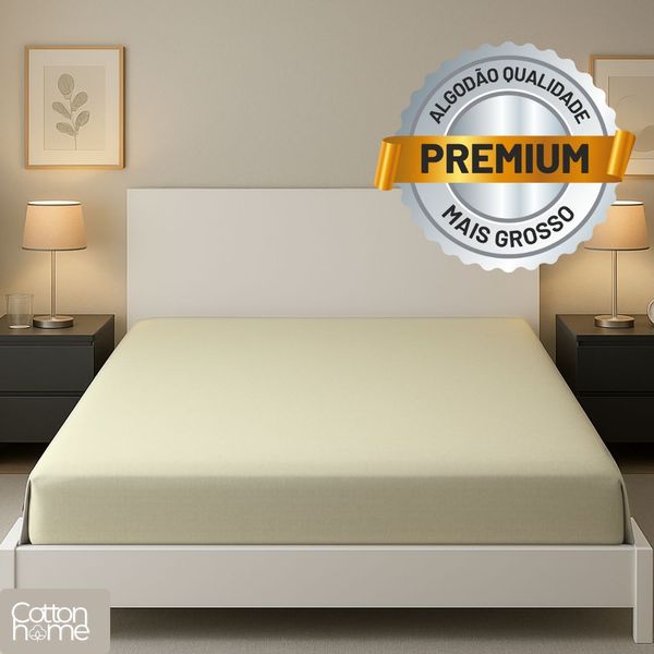 Lençol Casal 100% Algodão Com Elástico Premium Off White