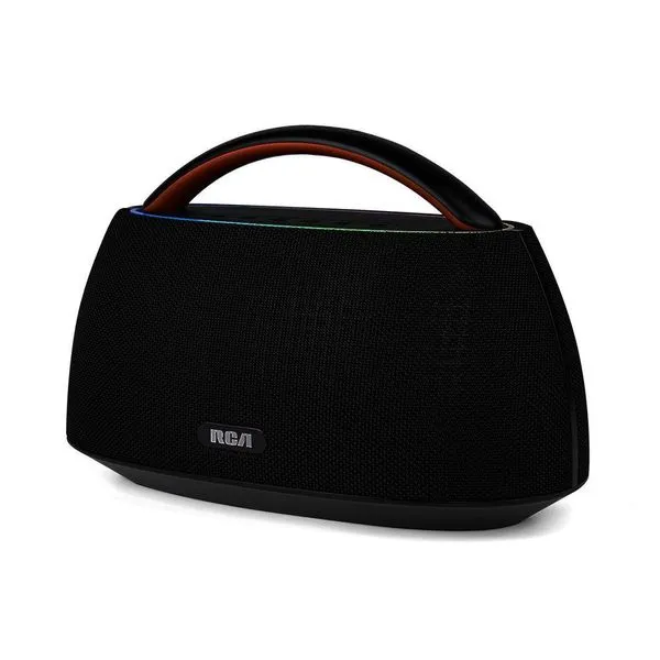 Caixa de Som Portátil RCA BT 90W IPX5 Luzes LED RGB Potente Design Minimalista Elegante FR316