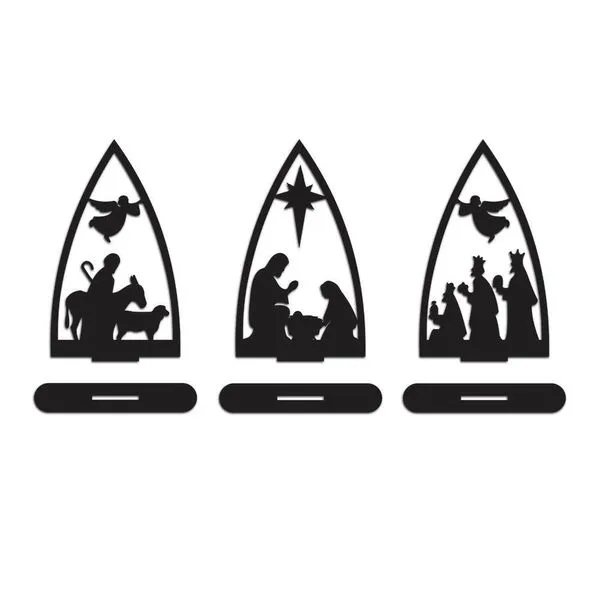 Trio Presépio Natal 9cmx15cm - Cria Arte Laser Preto