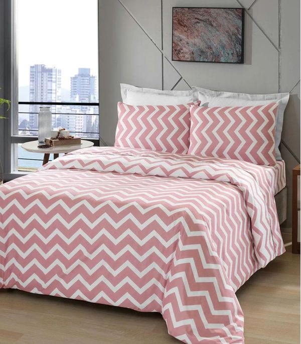 Jogo De Cama Chevron solteiro Lar E Lazer Rosa UN / Rosa