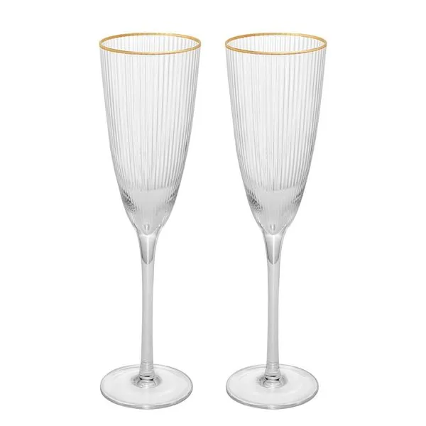 Conjunto de Taças para Champanhe Wolff com Borda Dourada Lines 300 ml em Vidro – 2 Peças Transparente