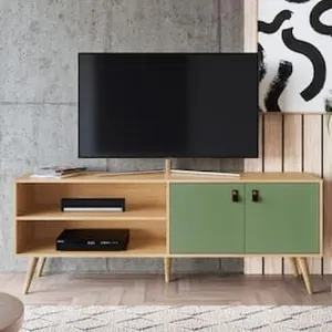 """Rack Genialflex Amber com 2 Portas, 160 cm de Largura, Ideal para TV de até 60""""""" Verde