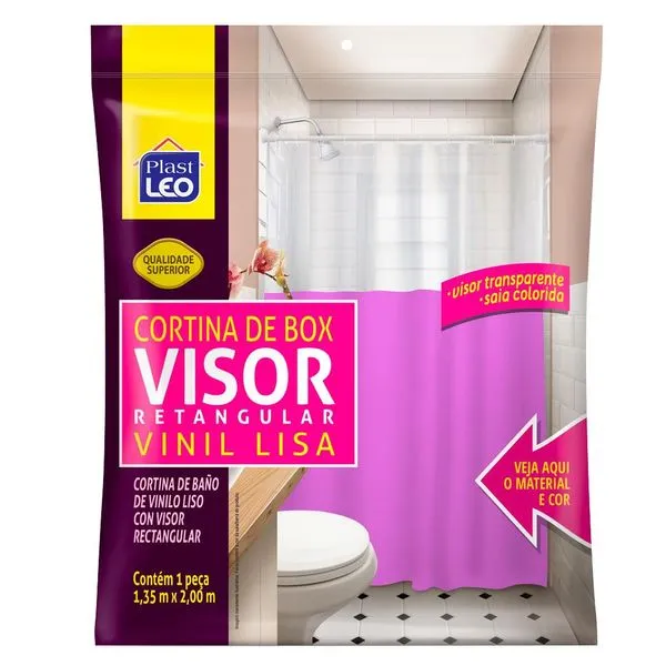 Cortina para Box 135x200cm PVC com Visor Lisa Plast Leo 621/S2