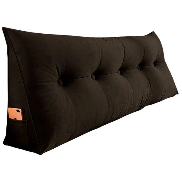 Almofada Para Cabeceira Encosto Apoio Lombar Spot 90cm Com Porta Celular Suede - Abmaza Cor Marrom
