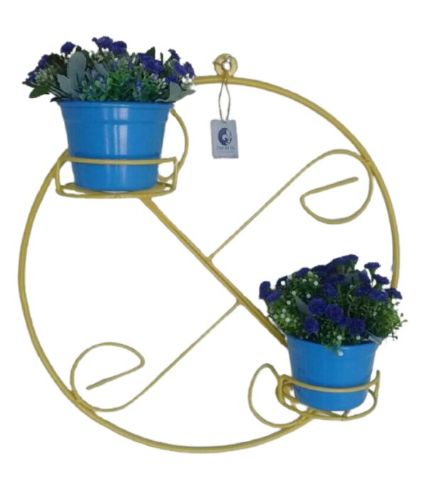 Suporte Ferro Plantas Redondo Colonial 2 Vasos Amarelo