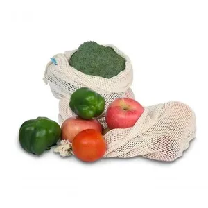 Kit 12 Saco Reutilizável Algodão De Malha Para Feira Frutas