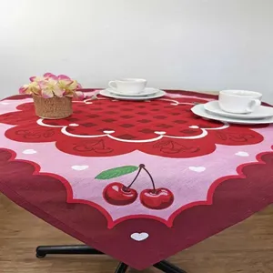 Toalha De Chá Centro Mesa KazzaVip 80% Algodão e 20% Poliéster Estampado Cereja Quadrado Pop Frutas Vermelha 75cmx75cm Vermelho