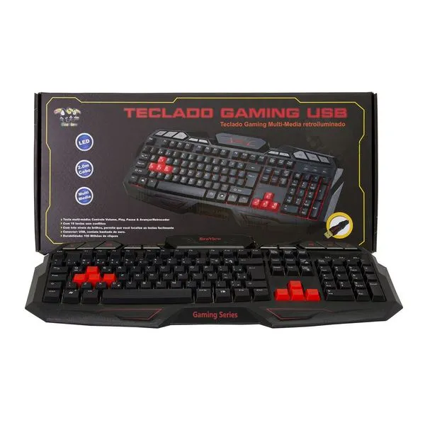 Teclado Gamer Braview TCO-801 Multimidia USB Vermelho