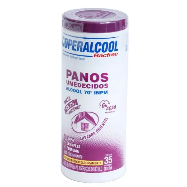 Pano Umedecido Pote com 35 Unidades Coperalcool Lavanda