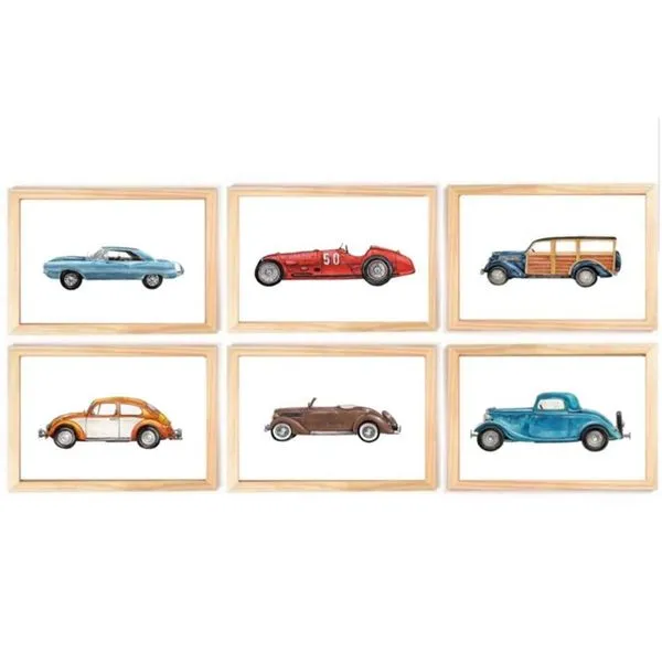 Quadro Infantil Carros 6 un A4 vidro e pendurador