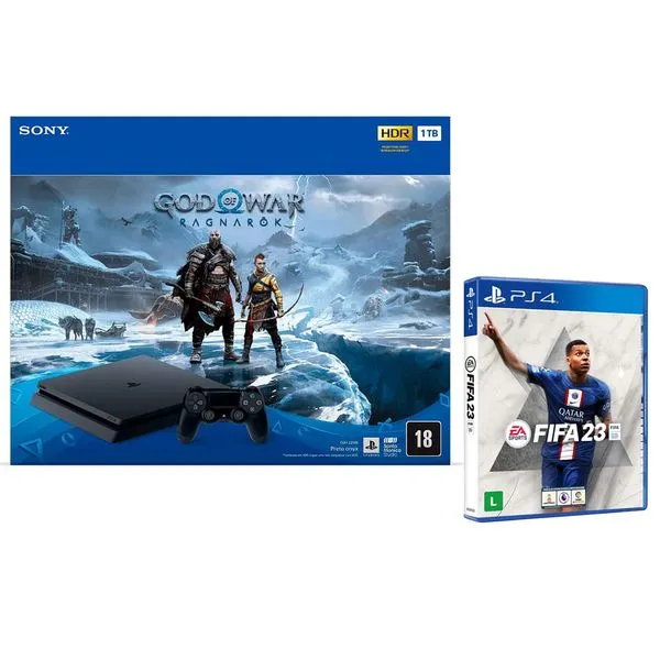 Kit Console PlayStation 4 Slim 1TB + God of War Ragnarök Sony com FIFA 23