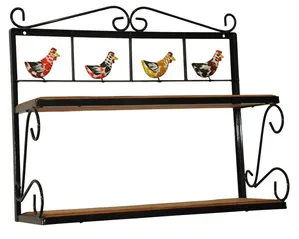 Prateleira cozinha Dupla madeira Ferro Galinhas preto 50x60