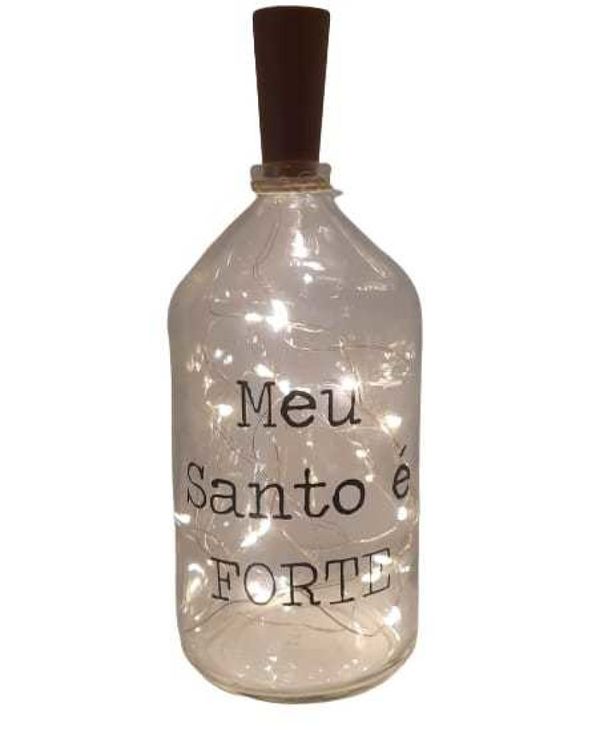 Garrafa decorada luminária Meu Santo é forte