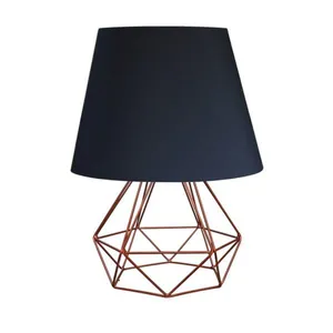 Abajur de mesa aramado diamante Preto cobre cúpula algodão