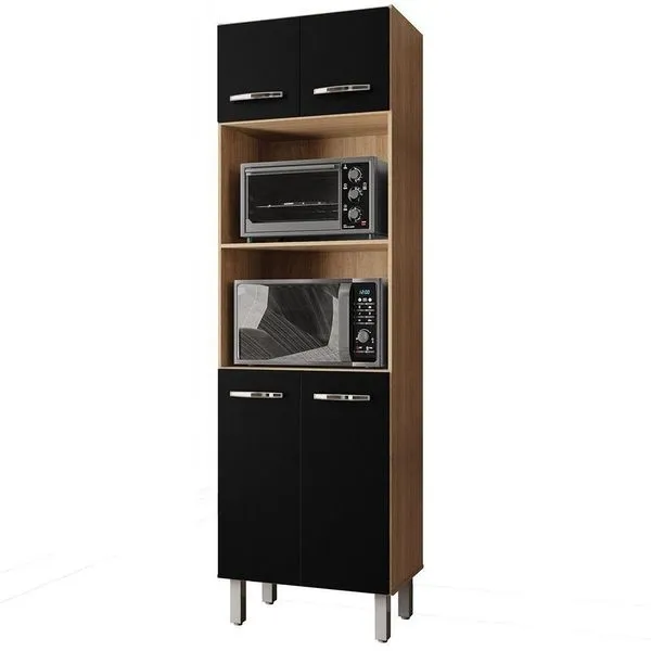 Paneleiro Alto Com Nicho Micro-ondas 4 Portas Lara Savana / Preto