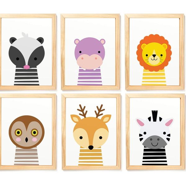 Quadro Infantil Safari 6 un A4 vidro e pendurador
