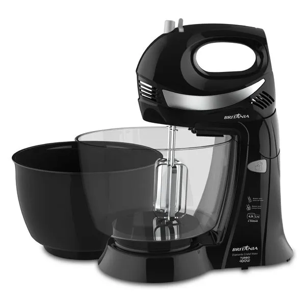 Batedeira Britânia Diamante Cristal Maxx Tigelas 400W Preta 220V