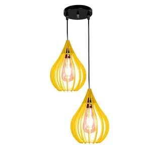 Luminária Teto Lustre pendente balcão cozinha sala duplo Amarelo