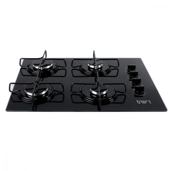 Cooktop Vidro A Gás 4 Bocas 60x46 Bivolt Preto Tron Preto Bivolt