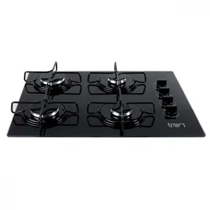 Cooktop Vidro A Gás 4 Bocas 60x46 Bivolt Preto Tron Preto Bivolt