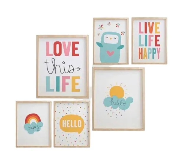 Quadro Infantil Menina 6 un A4 vidro e pendurador