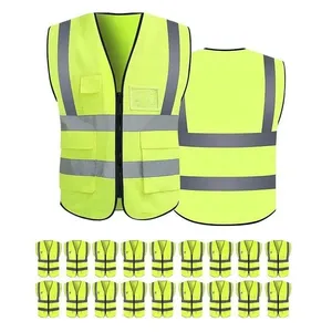 Colete Faixa Sinalizador Refletivo Kit 18 Unidades Epi Blusão Fluorescente Obra Bolsos Ziper