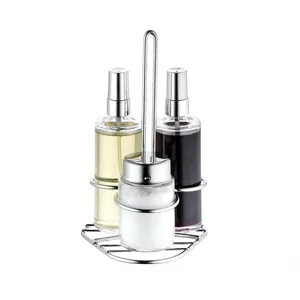 Galheteiro De Vidro Spray Base Inox Kit Saleiro Vinagre Azeite Galheta Vinagreiro Azeiteiro