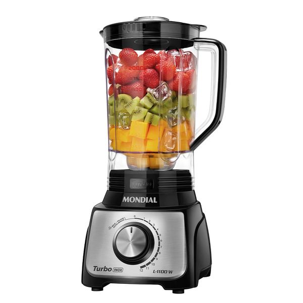 Liquidificador Mondial Turbo 3L 12VEL 1100W C/ Filtro L-1100 - 5877-01 PRETO/INOX 110 VOLTS