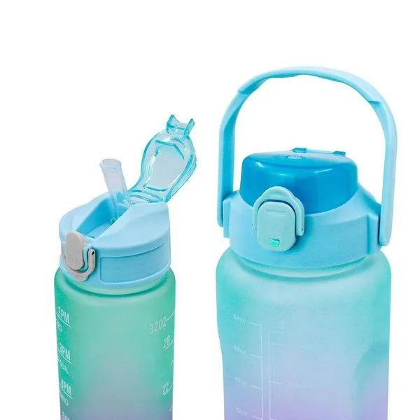 Garrafa Galão De Agua 2L E 900ML Degrade Com Figurinhas Adesivos 3D Azul