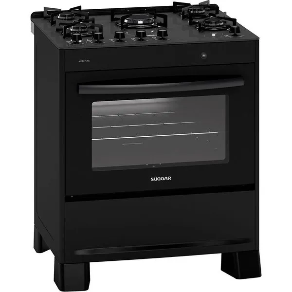 Fogão de Piso 5 Bocas Neo Max Com Mesa de Vidro Suggar Preto Bivolt