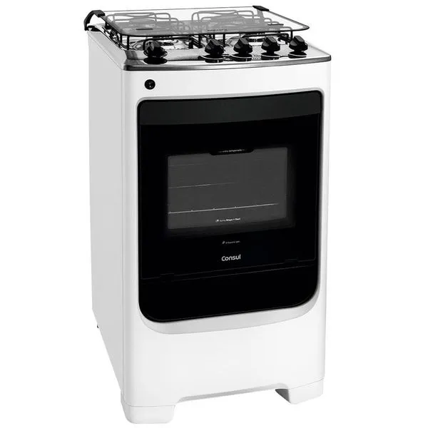 Fogão Consul 4 Bocas CFO4NAB com Mesa de Inox, Acendimento Automático e Design Frente Única Bivolt - Branco