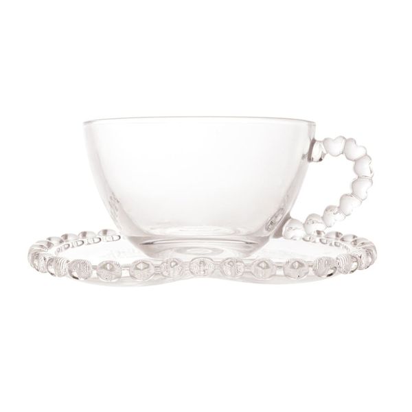 Xícara para Chá da Lyor, Com Pires de Coração, Cristal, Transparente, 170ml - 1679