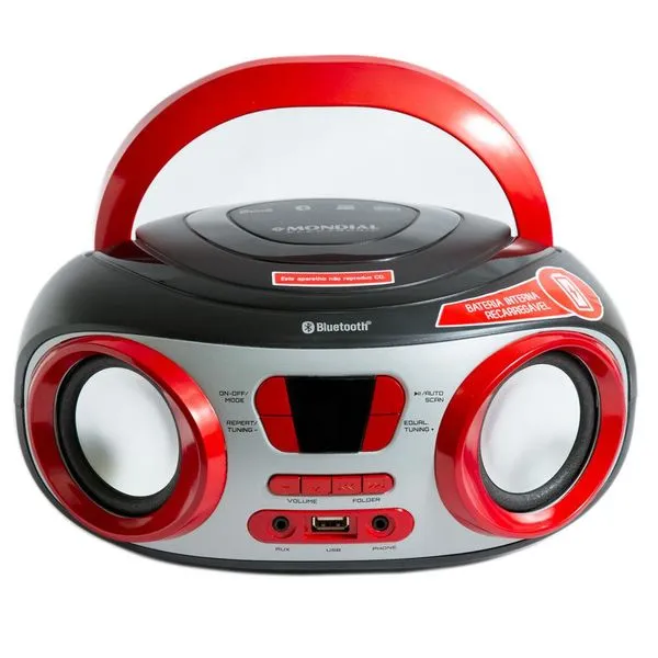 Rádio Portátil 8WRMS Mondial Up Battery BX-20 MP3 Entrada USB Preto e Vermelho