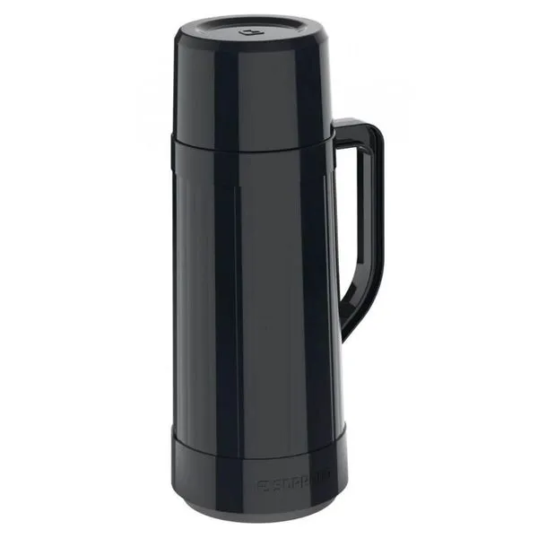 Garrafa Térmica Preta 1L Alça Ampola Vidro Topázio Soprano para Café Chá Água
