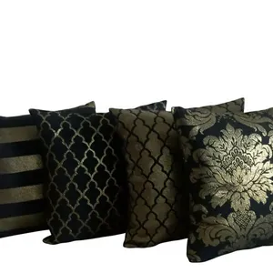 Capa Almofada Luxo Kit 4 un Preto dourada jacquard luxo 45x45 cm