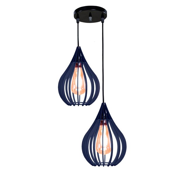 Luminária Teto Lustre pendente balcão cozinha sala duplo Azul