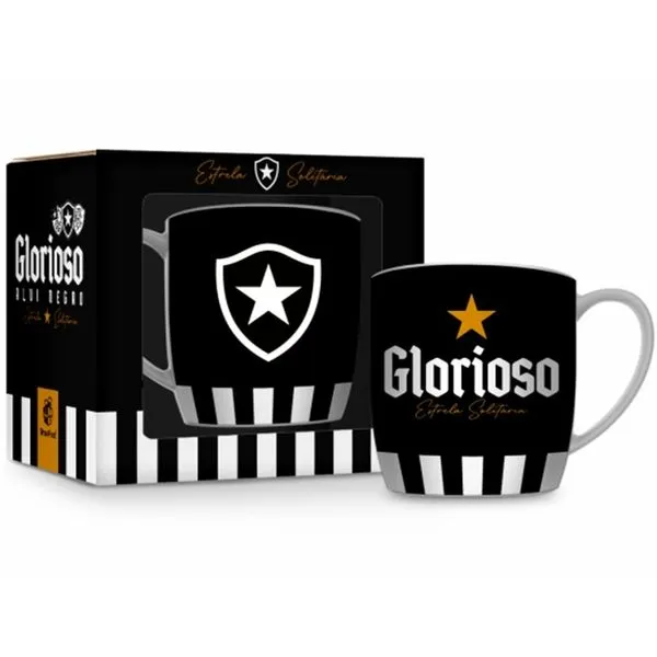 Caneca Porcelana Premium BrasFoot Botafogo 300 ML Urban Licenciada Branco