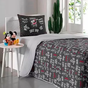 Edredom Portallar Solteiro Malha Mista 70% Algodão e 30% Poliéster Disney Mickey Jadore 1,50mx220m Cinza