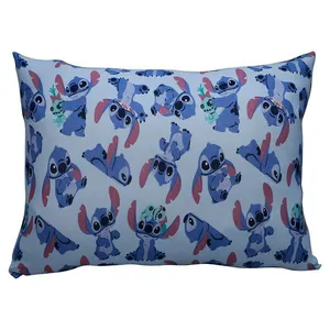 Fronha Portallar Malha Disney Estampada Stitch e Xepa 48cm x 68cm Azul