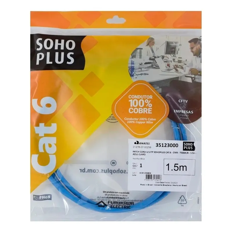 Patch Cord Furukawa SohoPlus CAT6 1.5m Azul T568A