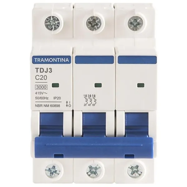 Minidisjuntor Tdj3ka 3 P 20 A Curva C Tramontina