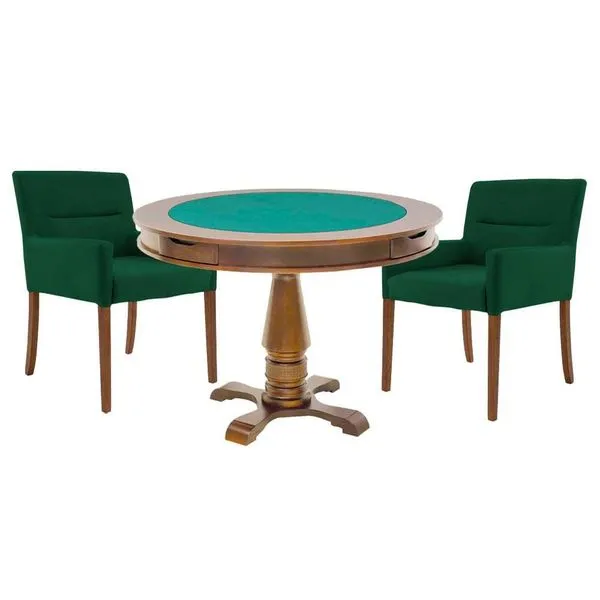Mesa de Jogos Carteado Victoria Redonda Tampo Reversível Amêndoa 2 Cadeiras Vicenza Verde - GranBelo