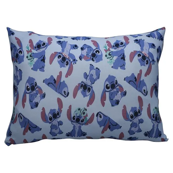 Fronha Portallar Malha Disney Estampada Stitch e Xepa 48cm x 68cm Azul