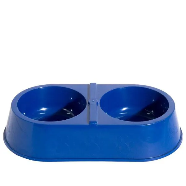 Comedouro Duplo Pet Injet 900ml Patinhas Azul