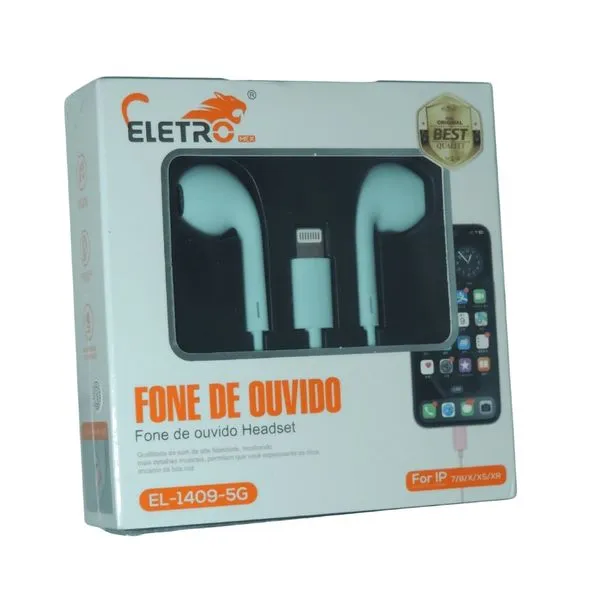Fone Ouvido Lightning compatível com Iphone Eletromex Azul