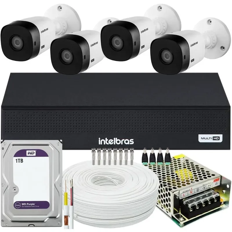 Kit Intelbras CFTV 4 Cameras VHL 1220 FULL HD DVR 3004-c HD 1TB